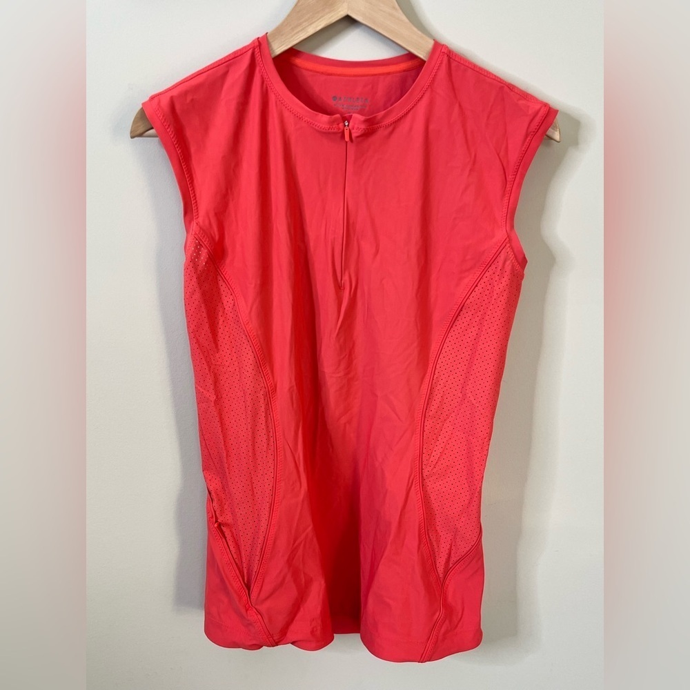 Athleta Pacifica II Tank Size Small 1/4 Zip Bright Reddish Orange